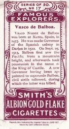 1997 Card Collectors Society 1911 F. & J. Smith's Famous Explorers (reprint) #17 Vasco de Balboa Back