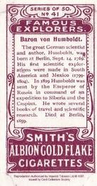 1997 Card Collectors Society 1911 F. & J. Smith's Famous Explorers (reprint) #41 Baron von Humboldt Back