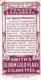 1997 Card Collectors Society 1911 F. & J. Smith's Famous Explorers (reprint) #42 Col. Egerton Warburton Back