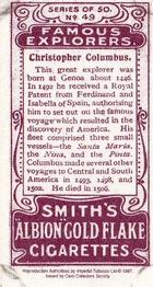 1997 Card Collectors Society 1911 F. & J. Smith's Famous Explorers (reprint) #49 Christopher Columbus Back
