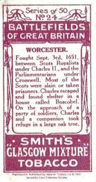 1997 Card Collectors Society 1913 F. & J. Smith Battlefields of Great Britain (reprint) #24 Worcester Back