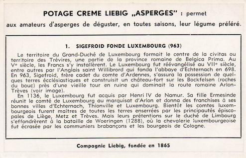 1952 Liebig Histoire du Grand-Duche de Luxembourg (History of Luxembourg) (French Text) (F1545, S1551) #1 Sigefroid fonde Luxembourg (963) Back