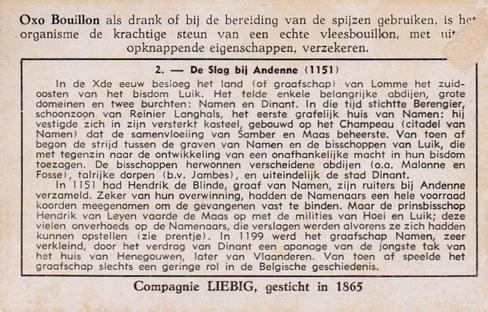1951 Liebig De Geschiedenis van onze provincies - Namen (History of Namur) (Dutch Text) (F1523, S1550) #2 De Slag bij Andenne (1151) Back