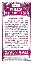 1995 Card Collectors Society 1915 Wills's Waterloo (reprint) #2 Viscount Hill Back