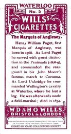 1995 Card Collectors Society 1915 Wills's Waterloo (reprint) #5 The Marquis of Anglesey Back