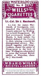 1995 Card Collectors Society 1915 Wills's Waterloo (reprint) #8 Lt. Col. Sir J. Macdonell Back
