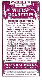 1995 Card Collectors Society 1915 Wills's Waterloo (reprint) #9 Emperor Napoleon I Back