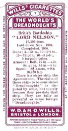 1993 Card Collectors Society 1910 Wills's The World's Dreadnoughts (reprint) #7 Lord Nelson Back