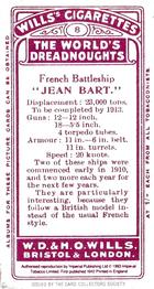 1993 Card Collectors Society 1910 Wills's The World's Dreadnoughts (reprint) #8 Jean Bart Back