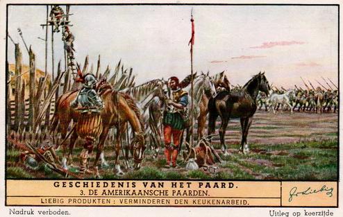 1950 Liebig Geschiedenis van het paard (The History of the horse) (Dutch Text) (F1494, S1507) #3 De Amerikaansche paarden Front