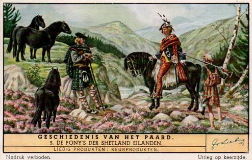 1950 Liebig Geschiedenis van het paard (The History of the horse) (Dutch Text) (F1494, S1507) #5 De pony's der Shetland eilanden Front
