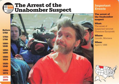 1996-97 Grolier Story of America Cards - Year in Review #D.6 The Arrest of the Unabomber Suspect Front
