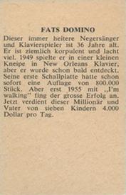 1964 Dutch Gum Serie A (Printed in Holland) #42 Fats Domino Back