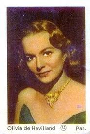 1952 Maple Leaf Gum Film Stars #32 Olivia de Havilland Front