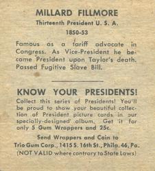 1940 Trio Gum Presidents (R210) #NNO Millard Fillmore Back