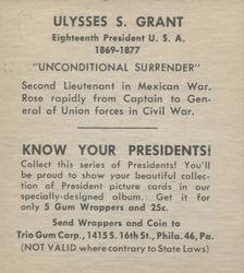 1940 Trio Gum Presidents (R210) #NNO Ulysses S. Grant Back