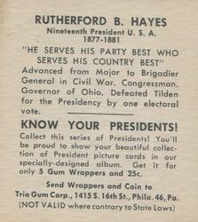 1940 Trio Gum Presidents (R210) #NNO Rutherford B. Hayes Back