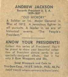 1940 Trio Gum Presidents (R210) #NNO Andrew Jackson Back
