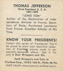 1940 Trio Gum Presidents (R210) #NNO Thomas Jefferson Back