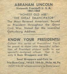 1940 Trio Gum Presidents (R210) #NNO Abraham Lincoln Back