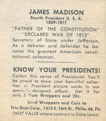 1940 Trio Gum Presidents (R210) #NNO James Madison Back