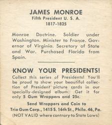 1940 Trio Gum Presidents (R210) #NNO James Monroe Back