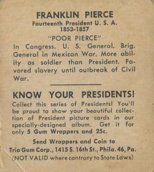 1940 Trio Gum Presidents (R210) #NNO Franklin Pierce Back