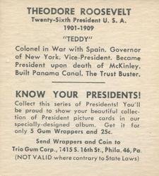 1940 Trio Gum Presidents (R210) #NNO Theodore Roosevelt Back