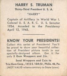 1940 Trio Gum Presidents (R210) #NNO Harry S. Truman Back