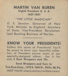 1940 Trio Gum Presidents (R210) #NNO Martin Van Buren Back