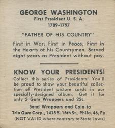 1940 Trio Gum Presidents (R210) #NNO George Washington Back