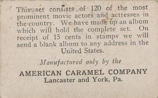1923 American Caramel Movie Stars #59 Wallace Reid Back