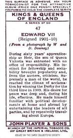 1997 Card Collectors 1935 Player's Kings & Queens of England (reprint) #47 Edward VII Back