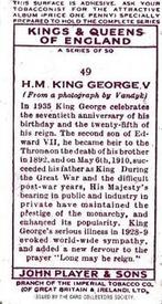 1997 Card Collectors 1935 Player's Kings & Queens of England (reprint) #49 H.M. King George V Back