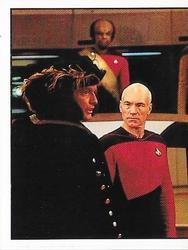 1992 Panini Star Trek: The Next Generation Stickers (Red backs) #9 Q, Picard and Worf (left half) Front