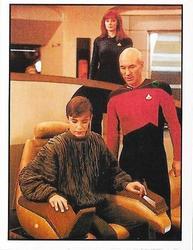 1992 Panini Star Trek: The Next Generation Stickers (Red backs) #40 Picard shows Wesley the Captain's chair operations, Dr. Crusher watches Front