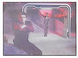 1992 Panini Star Trek: The Next Generation Stickers (Red backs) #105 Riker on holodeck, Deanna standing in the arch Front
