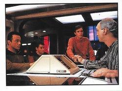 1992 Panini Star Trek: The Next Generation Stickers (Red backs) #146 Kosinski, Riker and Traveler, shaking hands with Wesley Front