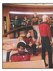 1992 Panini Star Trek: The Next Generation Stickers (Red backs) #181 Picard, Riker, LaForge, Yar and crew on bridge (left half) Front