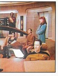 1992 Panini Star Trek: The Next Generation Stickers (Red backs) #182 Data, Crusher, Wesley, Troi and Worf on bridge (right half) Front