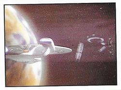 1992 Panini Star Trek: The Next Generation Stickers (Red backs) #191 Enterprise in orbit with mysterious, semi-transparent ship Front