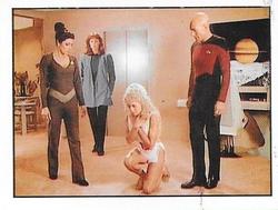 1992 Panini Star Trek: The Next Generation Stickers (Red backs) #205 Picard, Troi and Dr. Crusher watching Rivan kneel reverently Front