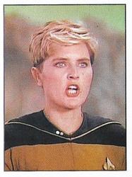 1992 Panini Star Trek: The Next Generation Stickers (Red backs) #216 Yar giving Q a piece of her mind Front