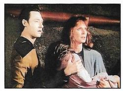 1992 Panini Star Trek: The Next Generation Stickers (Red backs) #231 Data with Dr. Crusher, holding a dead child Front