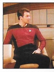 1992 Panini Star Trek: The Next Generation Stickers (Red backs) #239 Riker sitting on bridge with Picard (left half) Front