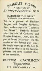 1934 Peter Jackson Famous Films #5 Elisabeth Bergner / Douglas Fairbanks Jr. Back