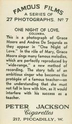 1934 Peter Jackson Famous Films #7 Grace Moore / Andres De Segurola Back