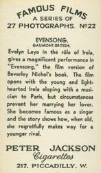 1934 Peter Jackson Famous Films #22 Evelyn Laye Back
