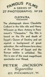 1934 Peter Jackson Famous Films #26 Claudette Colbert / Henry Wilcoxon Back