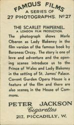1934 Peter Jackson Famous Films #27 Merle Oberon Back